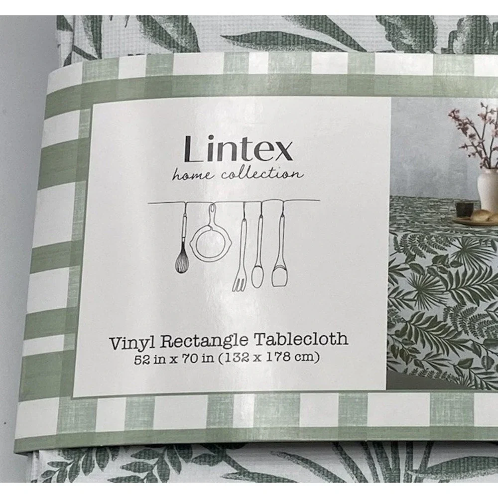 Lintex Home Ferns Vinyl Tablecloth 52 x 70 Rectangle Flannel‎ Back BBQ